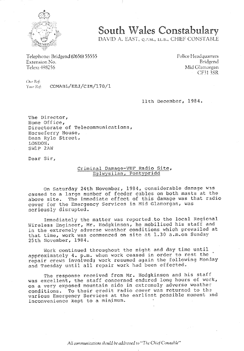 SWP Letter 11 Dec 1984
